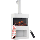 Elektrische haard HENRI met rookafvoerbuis - Elektrische houtkachel met verwarming, 3D-vlameffect, houtopslag, afstandsbediening - Wit